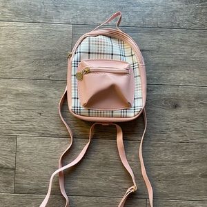 Mini Plaid Backpack in Pink with Front Pocket